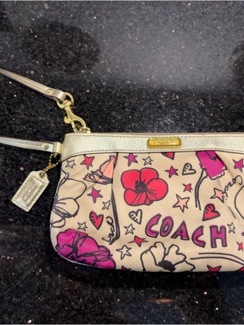 COACH Poppy Wristlet in Beige and Pink Vintage